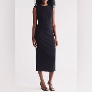 T TAHARI Sleeveless Top & Midi Skirt 2 pc Set In Black, XS (NWT)